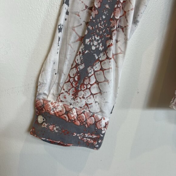Milano Italy Snake Print Orange Gray Long Sleeve Button Down Viscose 40 L - Picture 6 of 12